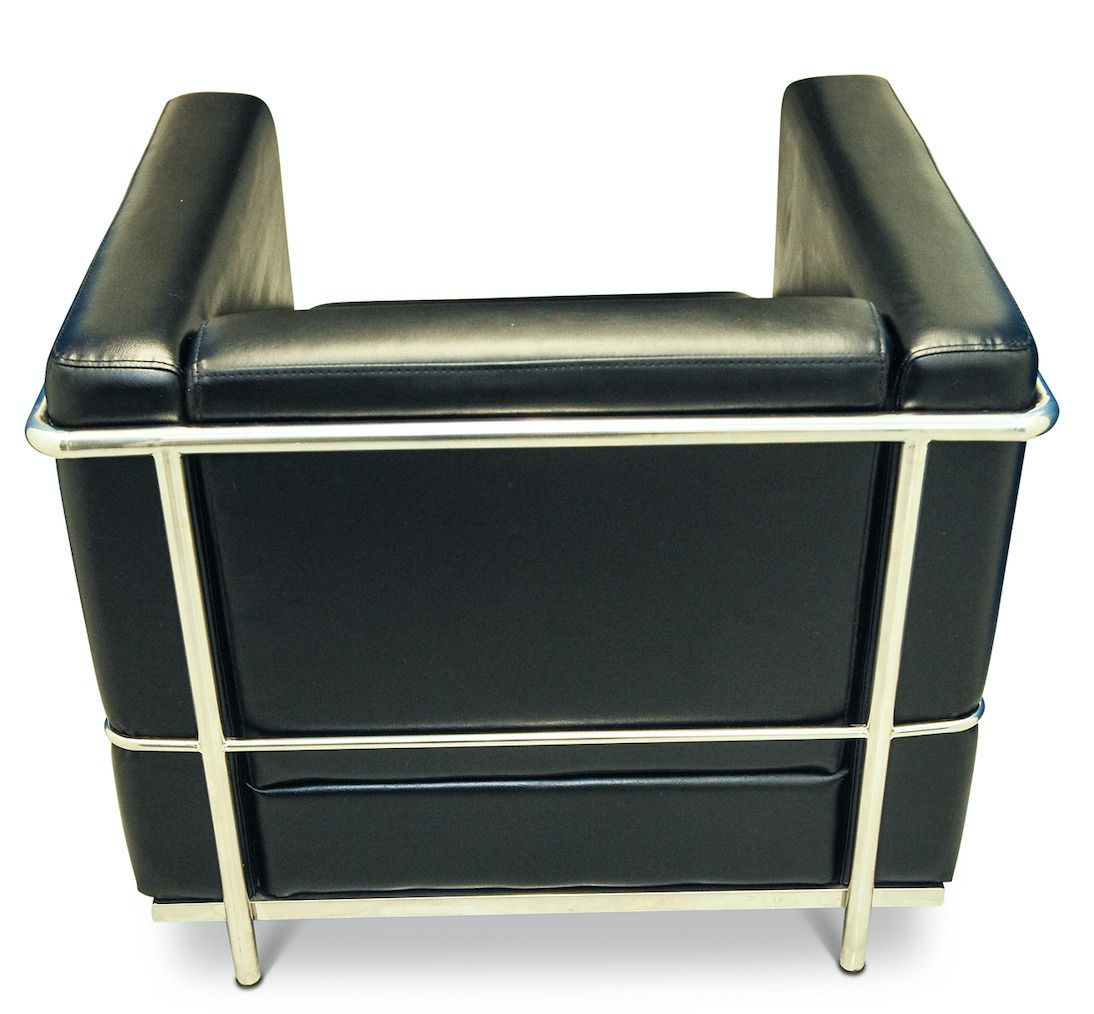 After Le Corbusier Lc2 Black Leather Armchair Within A Polished Chrome Frame photo for sale