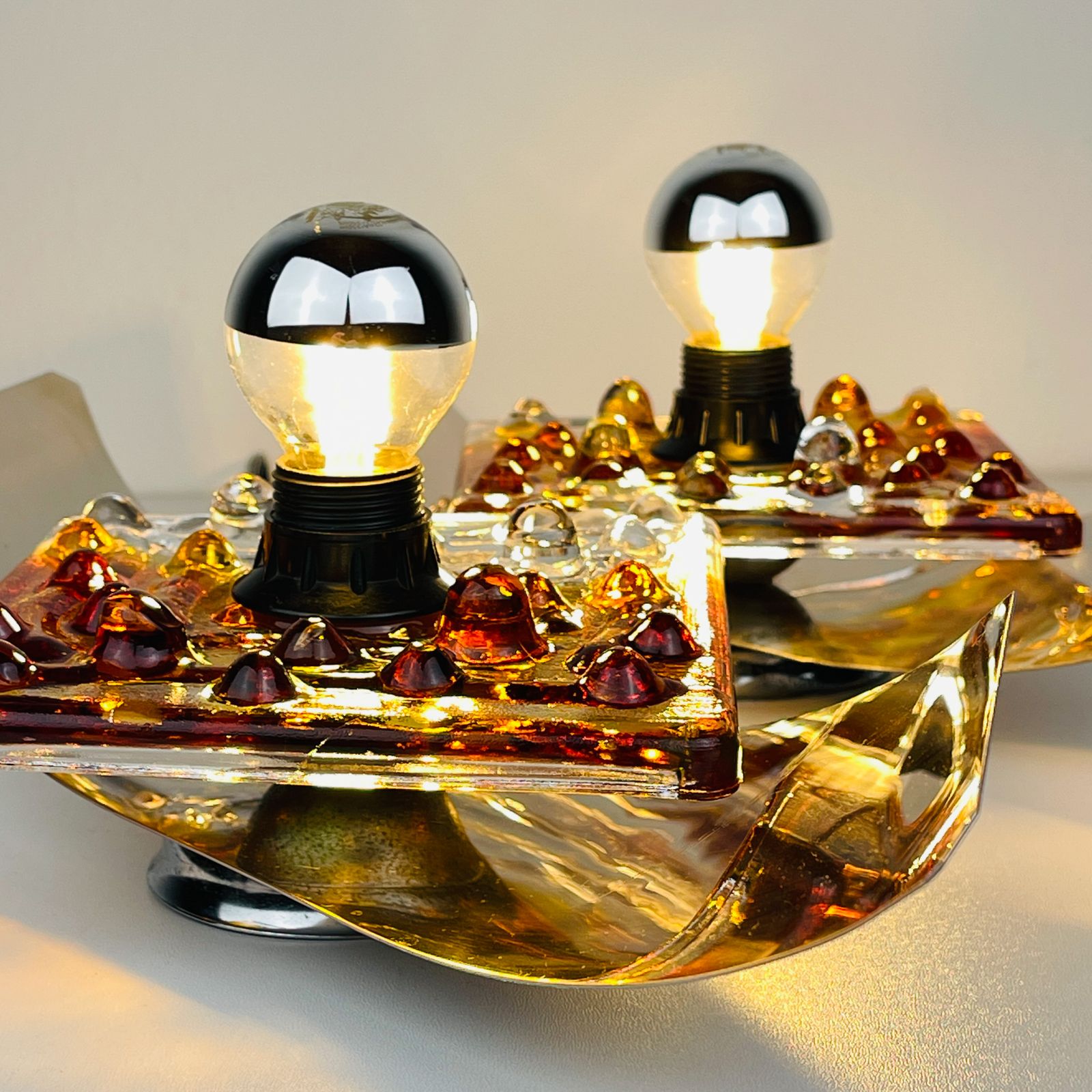Mid Century Murano Wall Lamps By Av Mazzega, Italy 1970, Set Of 2 photo Lighting