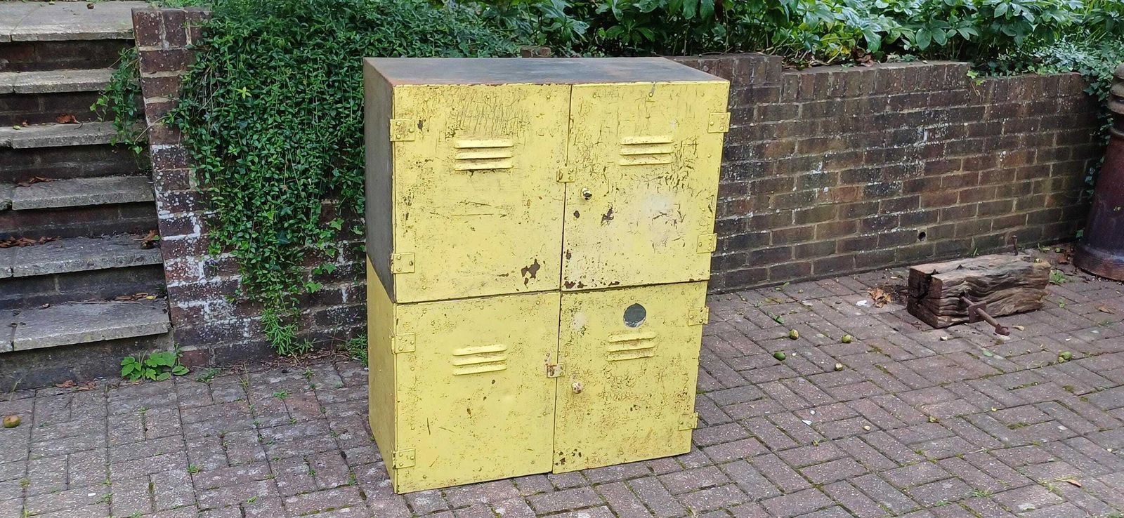Pair Of Industrial Metal Painted Storage Cupboards Project Freestanding Or Wall Hanging.