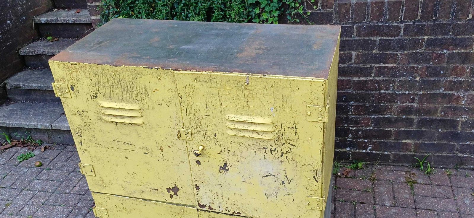 Pair Of Industrial Metal Painted Storage Cupboards Project Freestanding Or Wall Hanging. photo Furniture