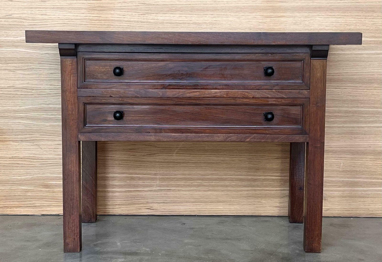 20th Century Spanish Nightstand Or Side Table With Two Drawers And Iron Hardware photo for sale