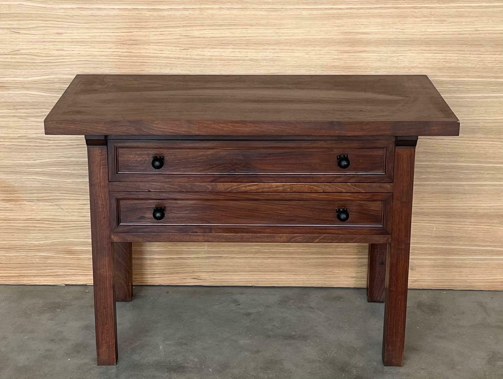 20th Century Spanish Nightstand Or Side Table With Two Drawers And Iron Hardware photo Furniture