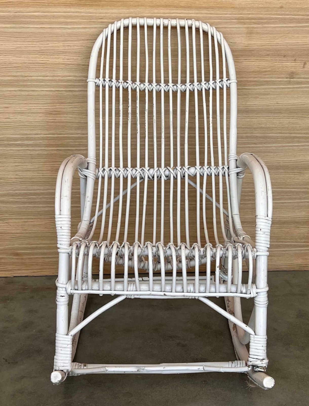 Midcentury White Bamboo Rocking Chairs In The Style Of Franco Albini, Italy photo furniture