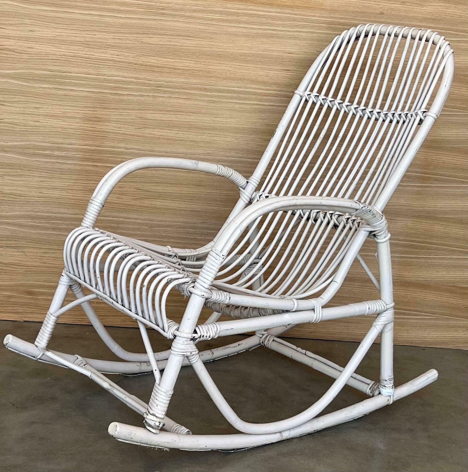 Rocking chairs vintage en bambou blanc dans le style de Franco Albini, Italie photo 2562.0