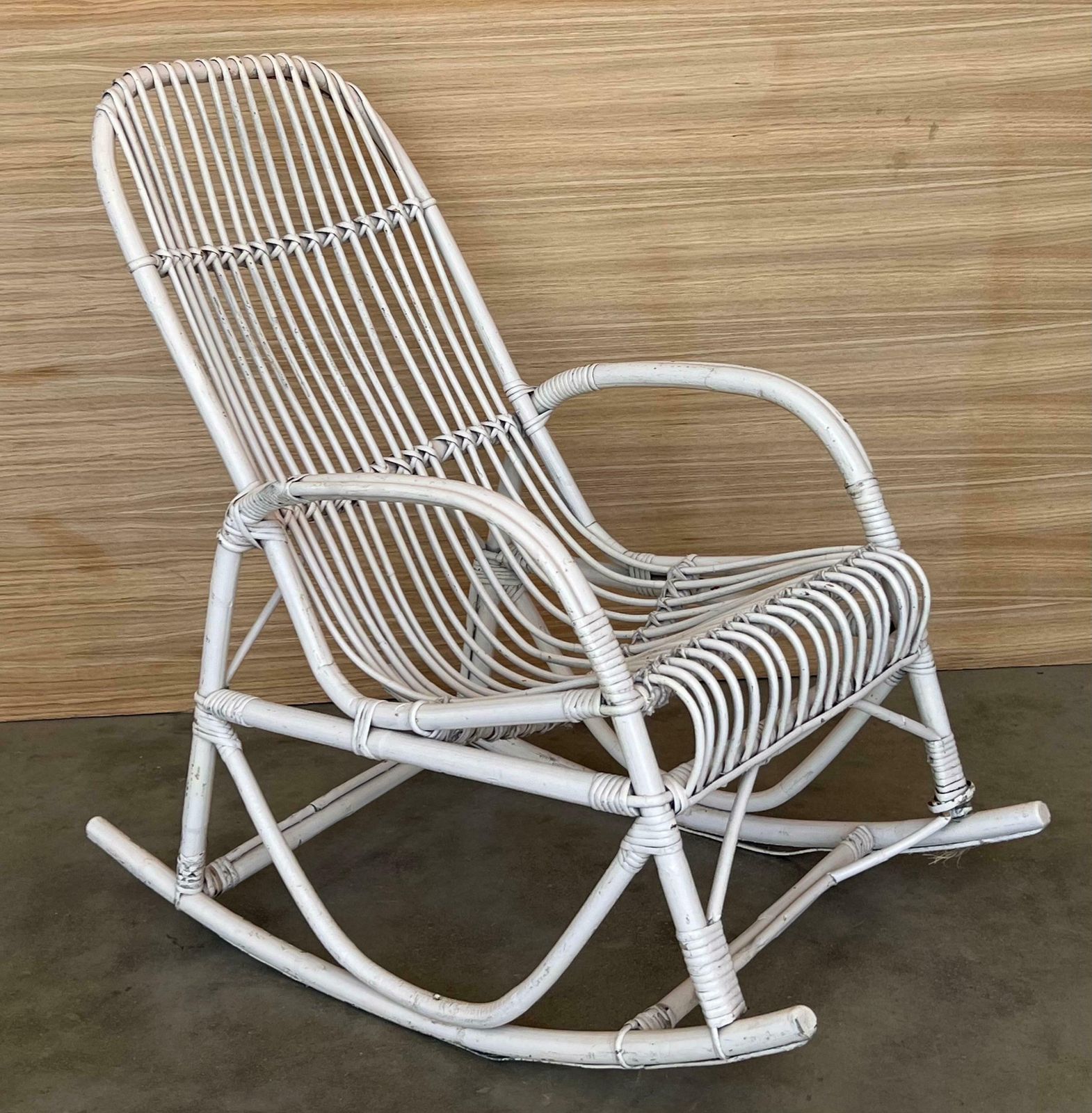 Midcentury White Bamboo Rocking Chairs In The Style Of Franco Albini, Italy photo buy