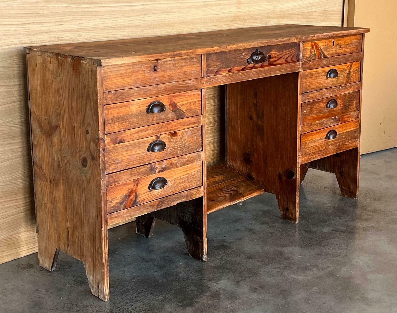 1920's Spanish Secretaire Pine Work Pedestal Desk photo 3467.0