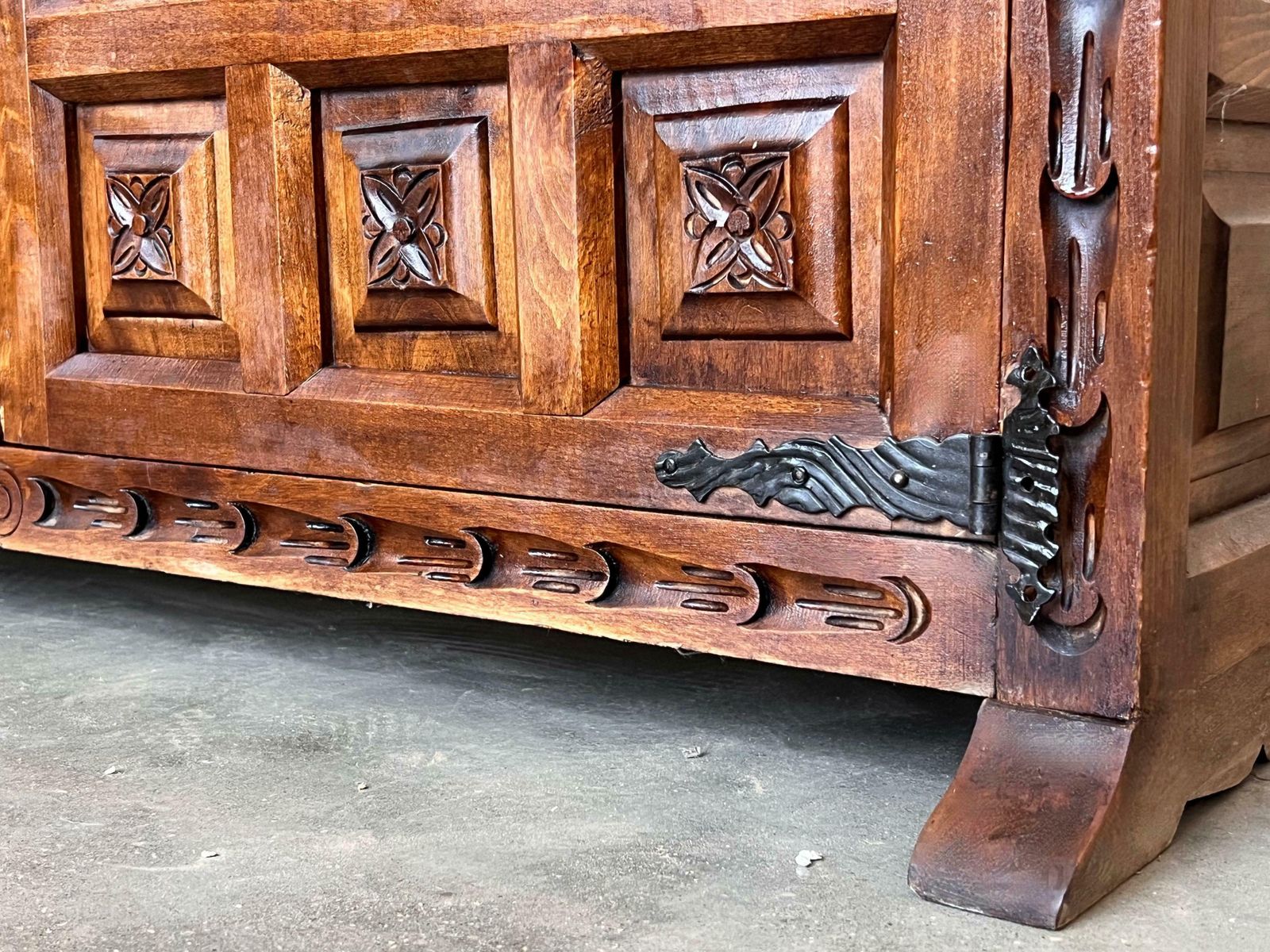 Furniture 19th Spanish Baroque Carved Walnut Tuscan Two Drawer Credenza Or Buffet photo