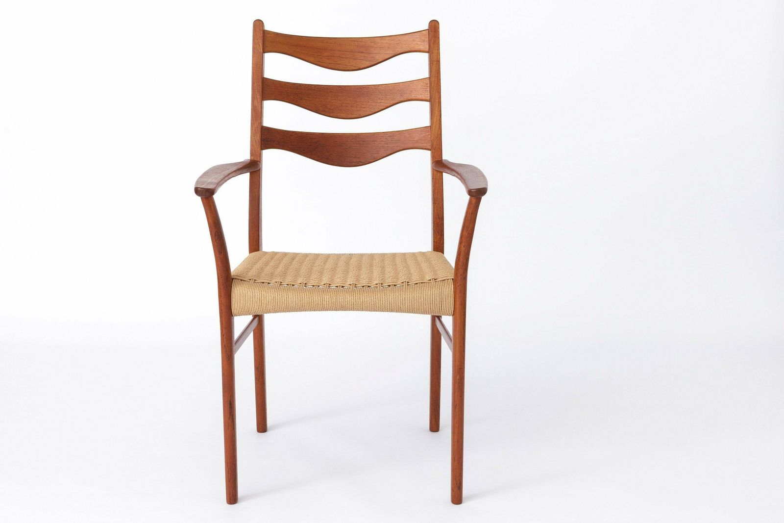 5 Arne Wahl Iversen Mid Century Teakhouten Eetkamerstoelen Met Papercord Zittingen Voor Glyngøre Stolefabrik, Model Gs91 photo Meubels