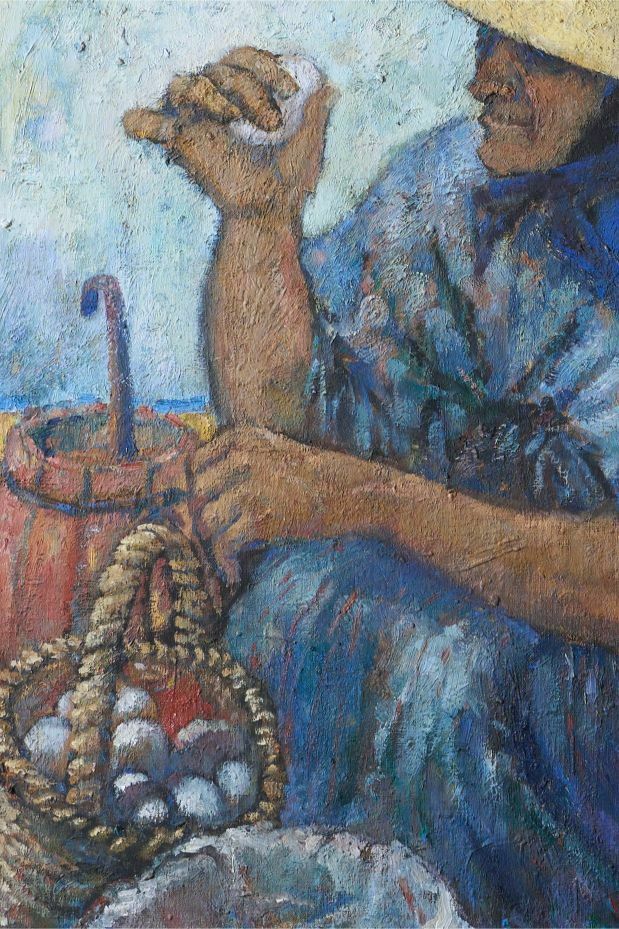20th Century Oil On Canvas Of A Lady Selling Eggs  M Sancho photo vinterior