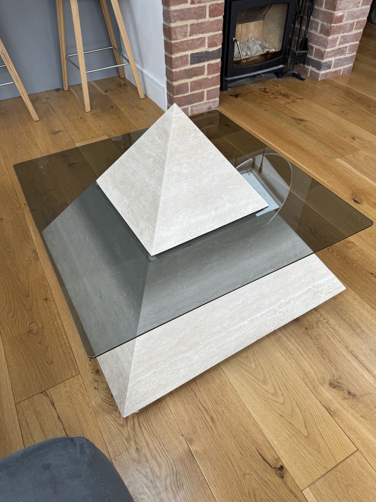 Italian Travertine And Glass Vintage Mid Century Coffee Table