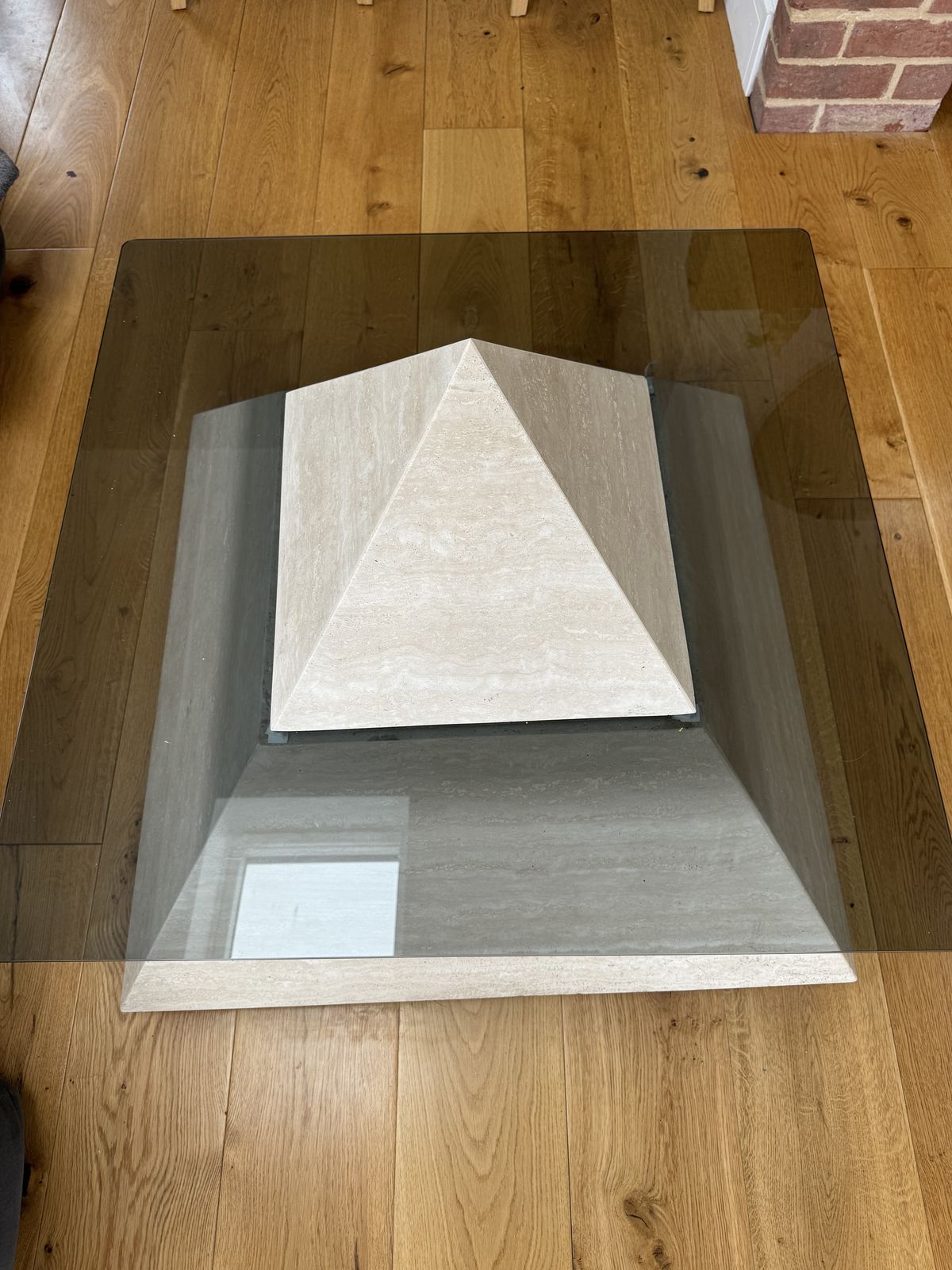 Italian Travertine And Glass Vintage Mid Century Coffee Table photo furniture