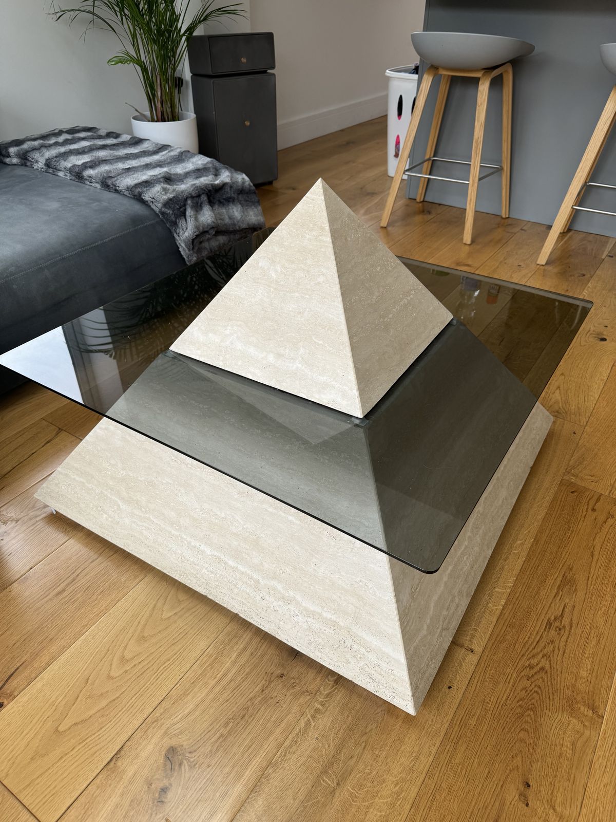 Italian Travertine And Glass Vintage Mid Century Coffee Table photo Furniture