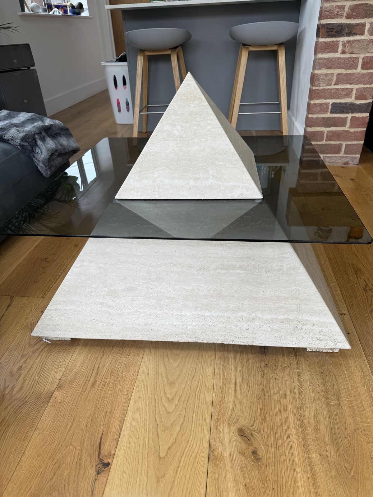 Italian Travertine And Glass Vintage Mid Century Coffee Table photo buy