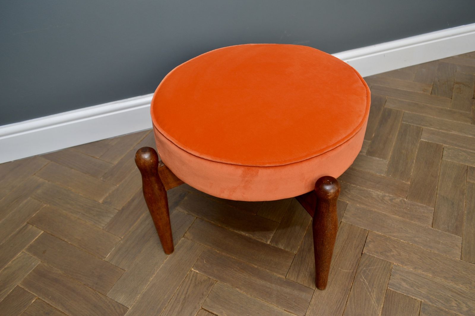 Retro/ Mid Century Teak And Velvet Orange Ottoman /Footstool photo Furniture