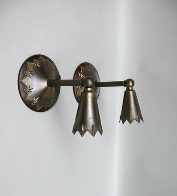Art Nouveau Brass Wall Lights In The Style Of Dagobert Peche, Austria, 1890s, Set Of 2 photo vinterior