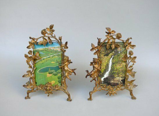 Biedermeier Picture Frames Amor In Bronze, Set Of 2