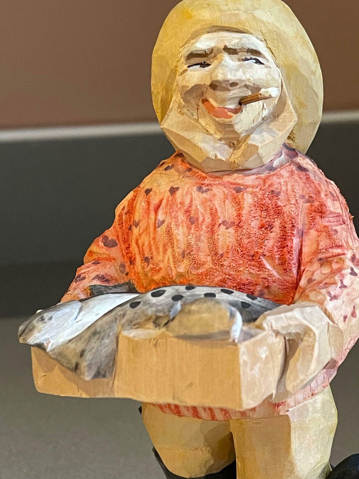 Carving Wooden Human Sculptures Fisher Woman Antique Decorative Female Figurine photo buy