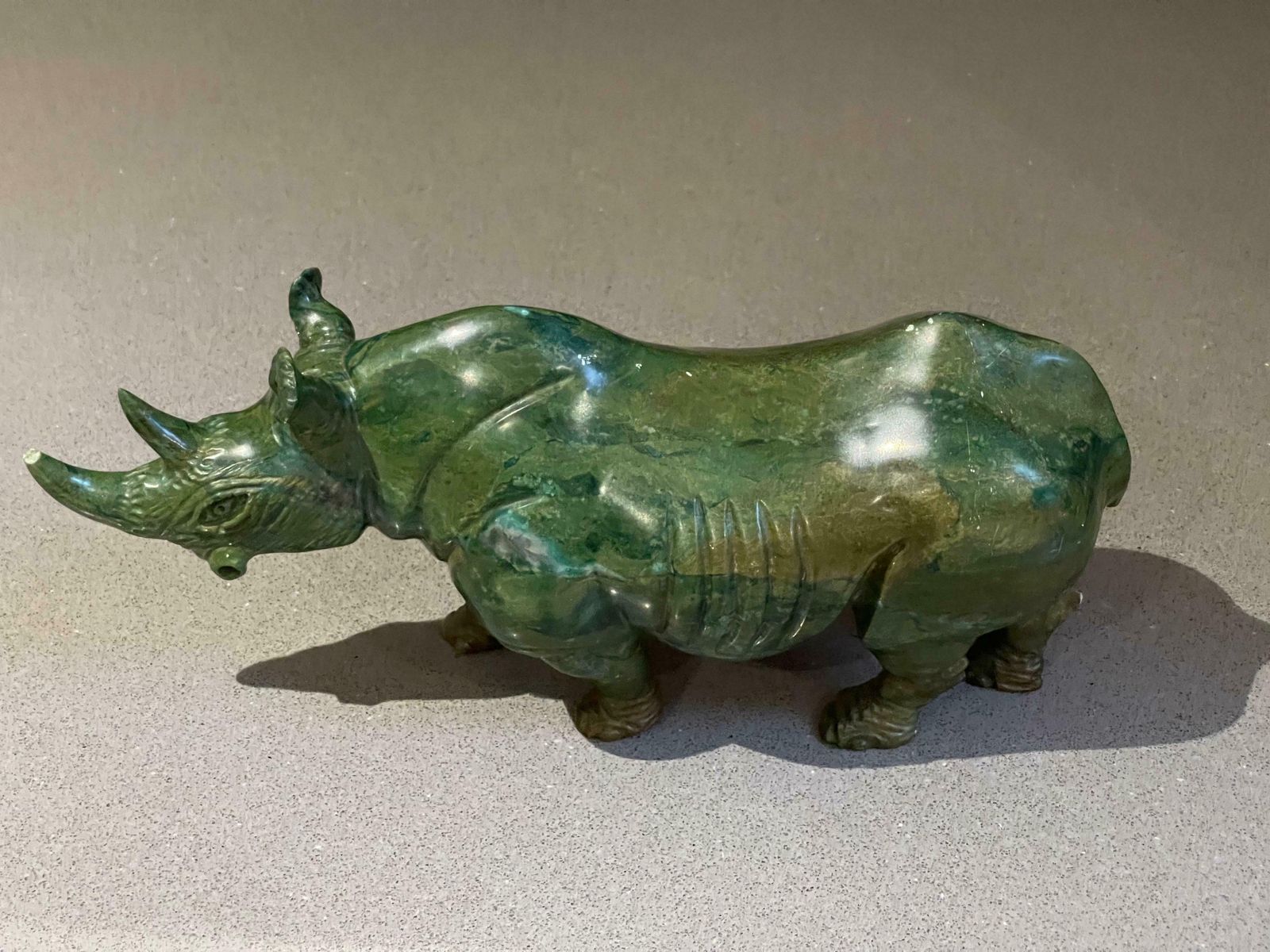 Antique Hand Carve Sculpture African Green Malachite Stone Figurine Rhinoceros photo furniture