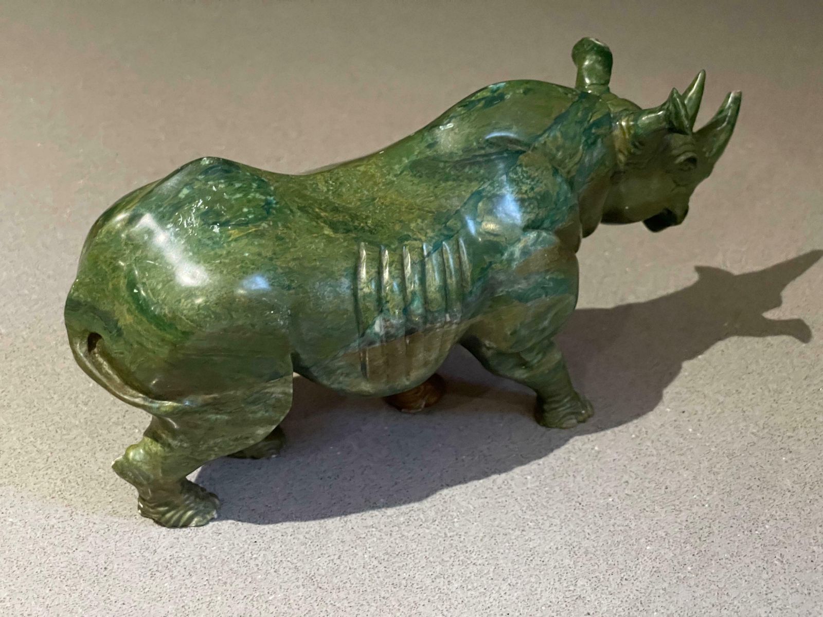 Antique Hand Carve Sculpture African Green Malachite Stone Figurine Rhinoceros photo vintage