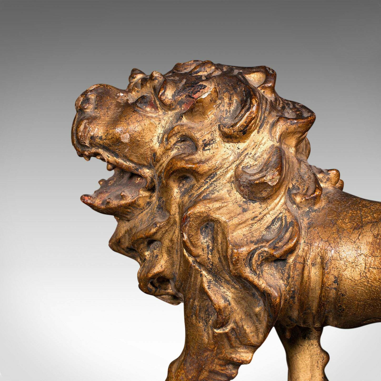 photo furniture Antique Carved Lion Figure, English, Giltwood, Decorative Ornament, Mid Georgian