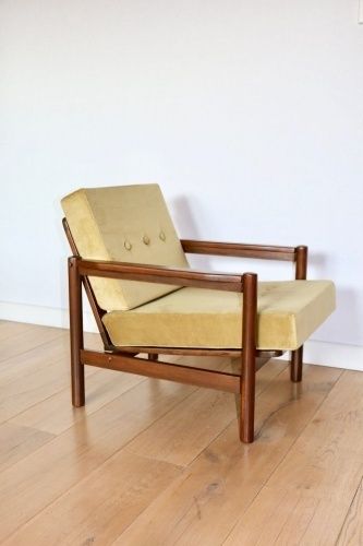 photo furniture Wooden Armchair Designed By Z. Baczyk, Vintage Brown Yellow Olive