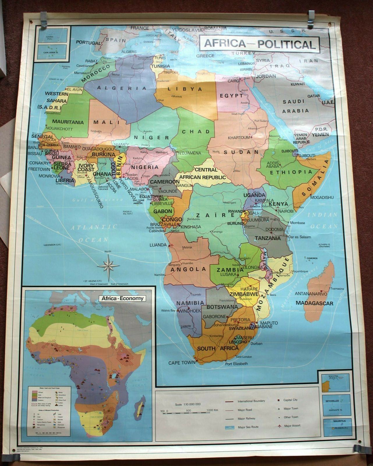 Large Double Sided Wall Hanging Map Of Africa ~ Political And Physical By Macmillan photo furniture