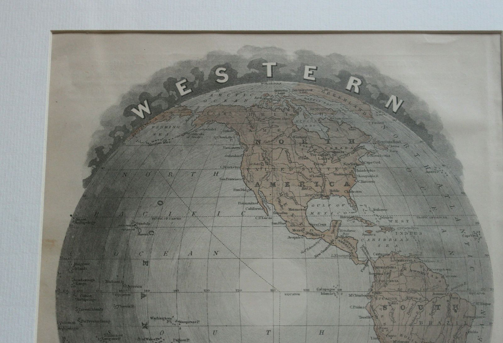 The Western Hemisphere And Eastern Hemisphere Pair Of Framed Lithograph Maps 1877 photo Art