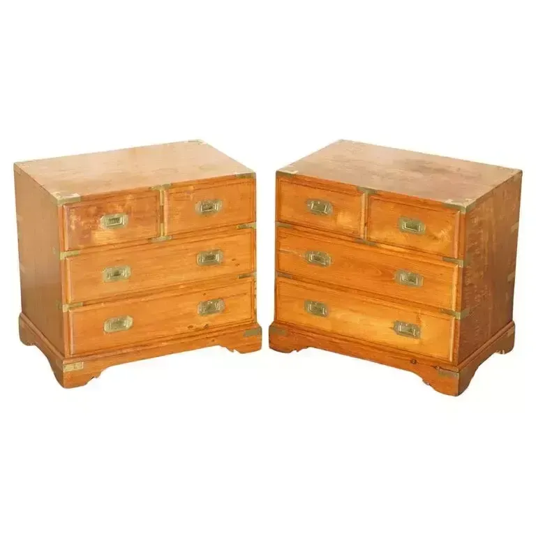 Pair Of Vintage Camphor Wood Military Campaign Bedside Table Nightstand Drawers