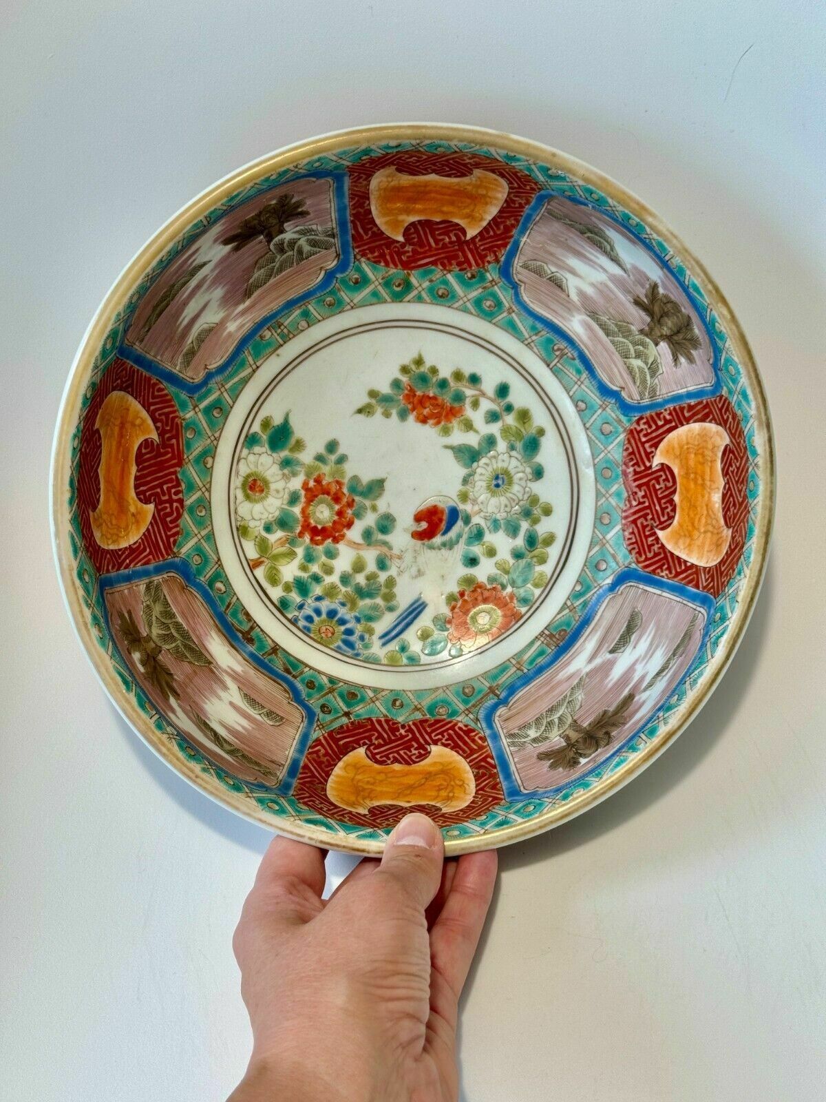 50.0 A 19th Century Japanese Meiji Period Imari Bowl Hand Painted With Flowers 25cmø photo