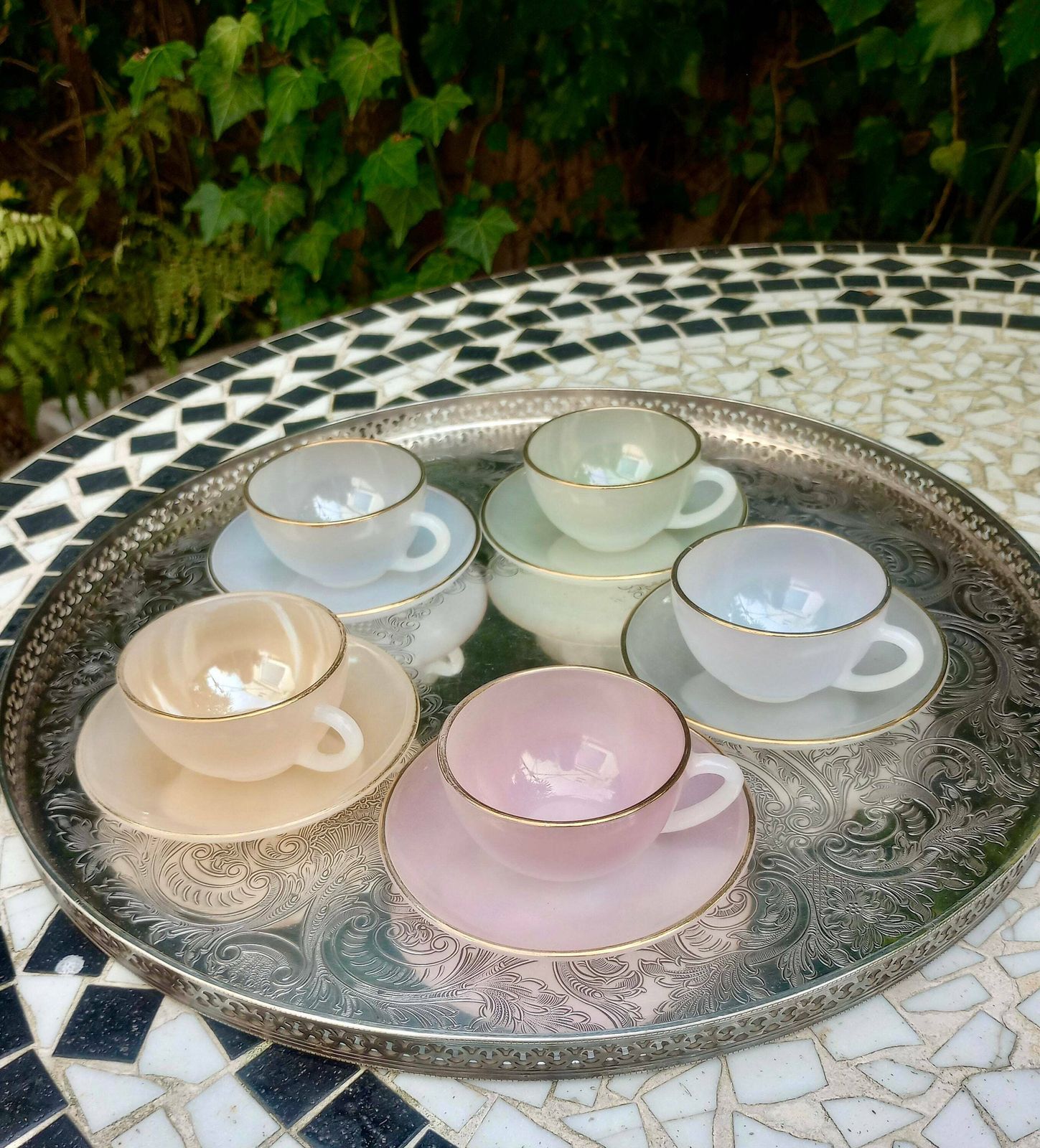Set Of 5 Gorgeous Arcopal Harlequin Espresso Cups photo furniture