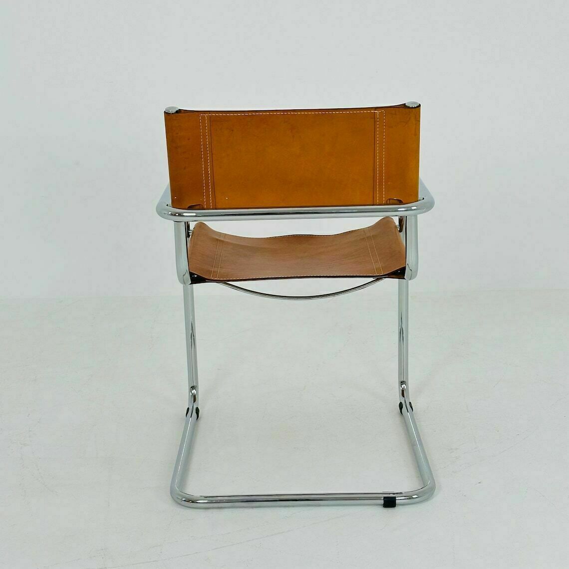 Furniture Vintage Model S34 Cognac Saddle Leather Dining Chair By Mart Stam & Marcel Breuer 1980s photo