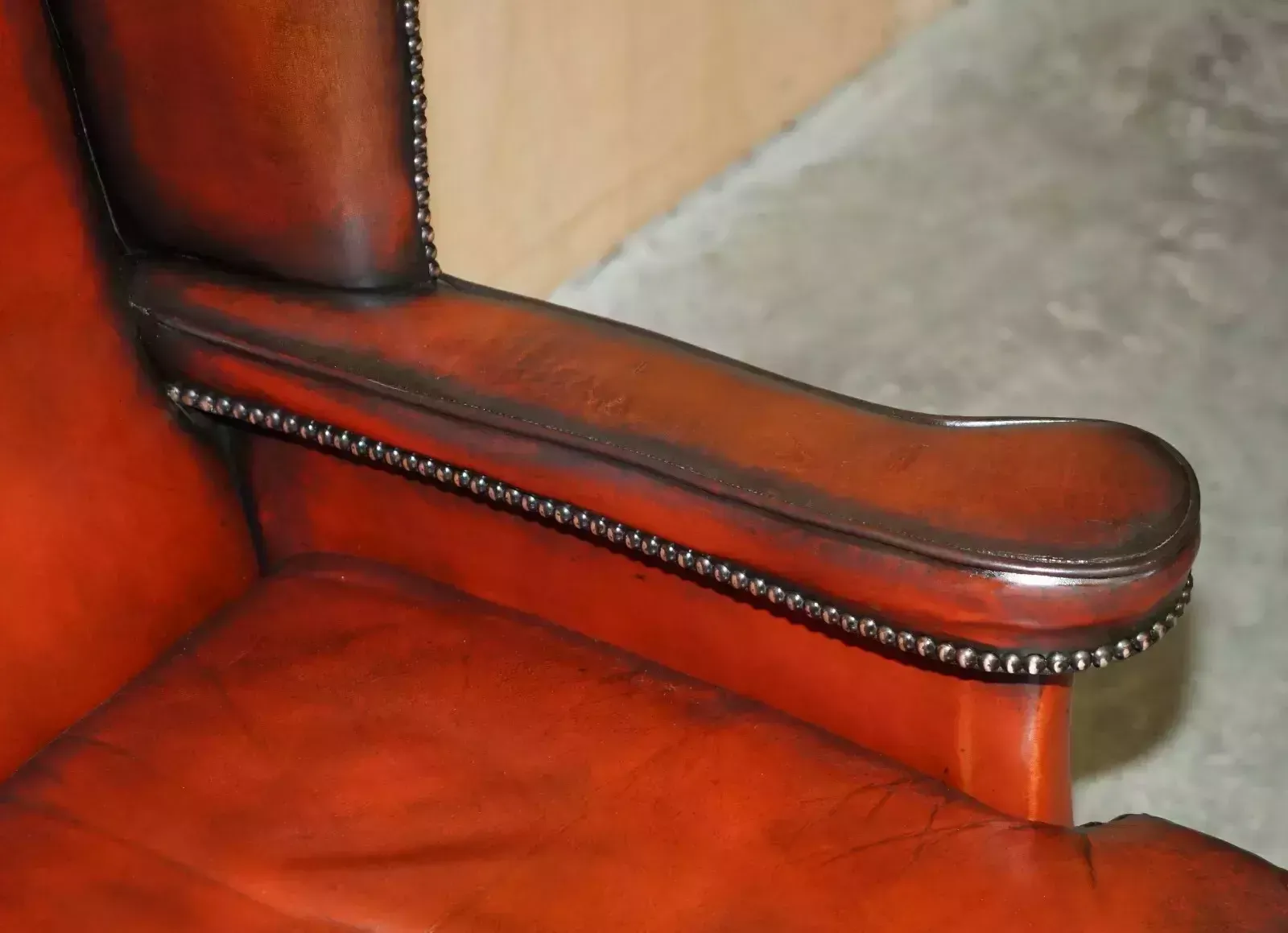 Pair Of Restored Vintage Leather Wingback Armchairs William Morris Flat Top Arms photo vinterior