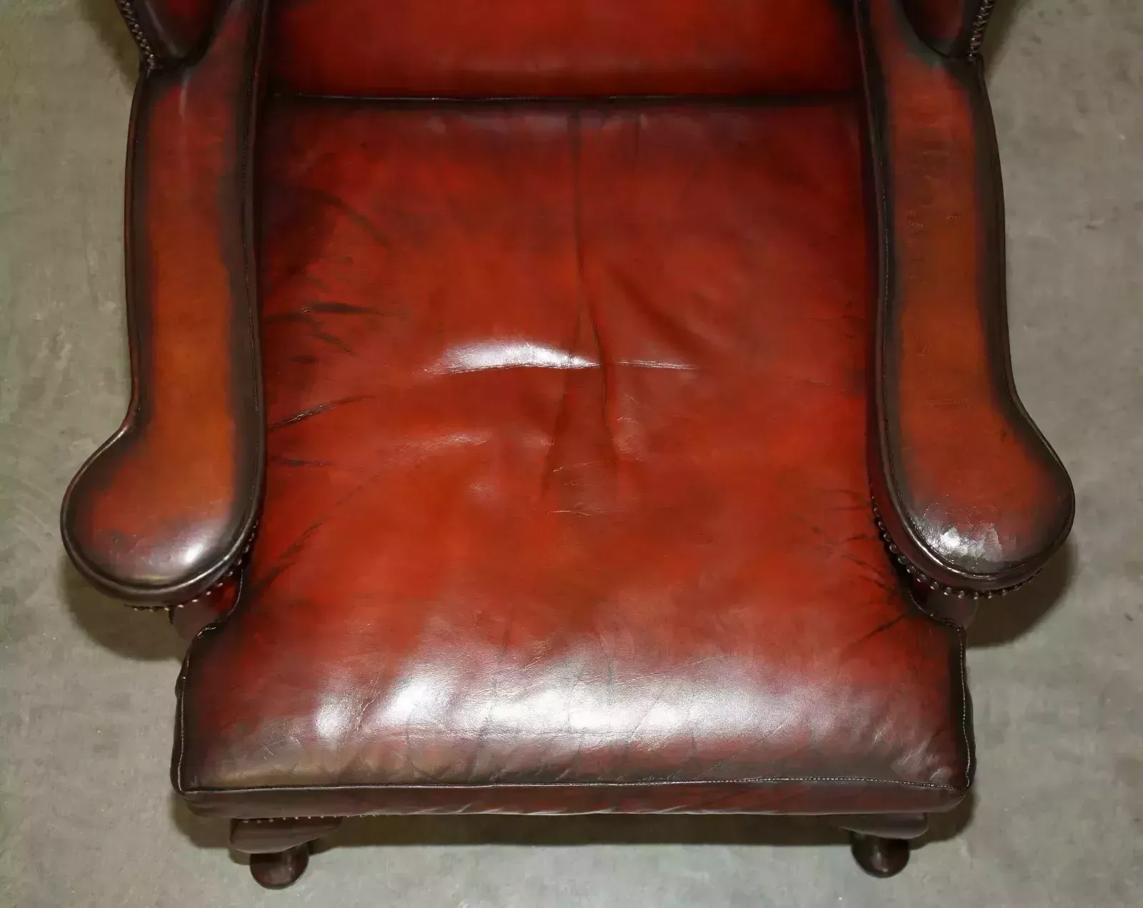 Pair Of Restored Vintage Leather Wingback Armchairs William Morris Flat Top Arms photo vintage