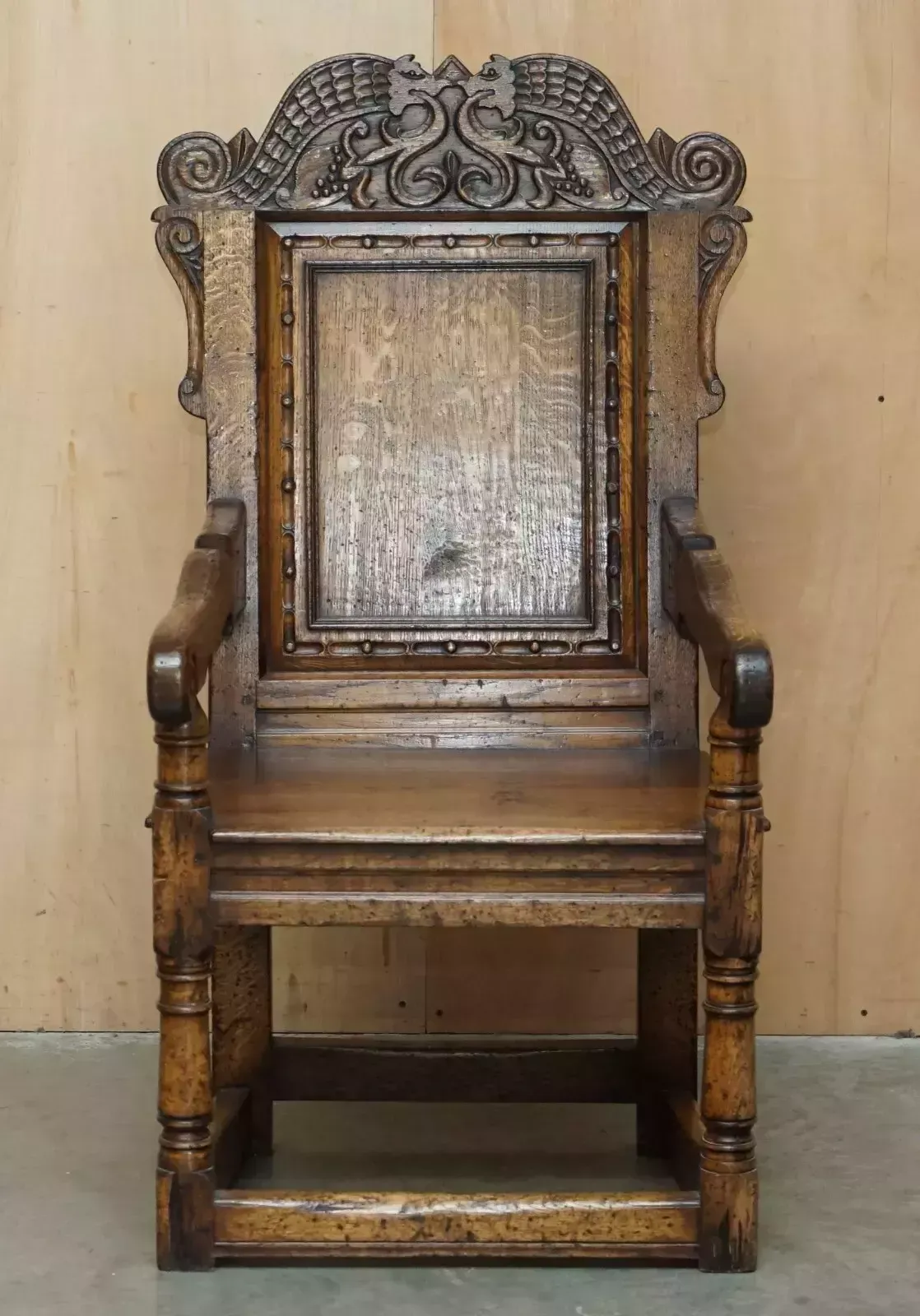 Fine & Rare Original 19th Century Wainscot Armchair England Oak With Side Drawer photo furniture