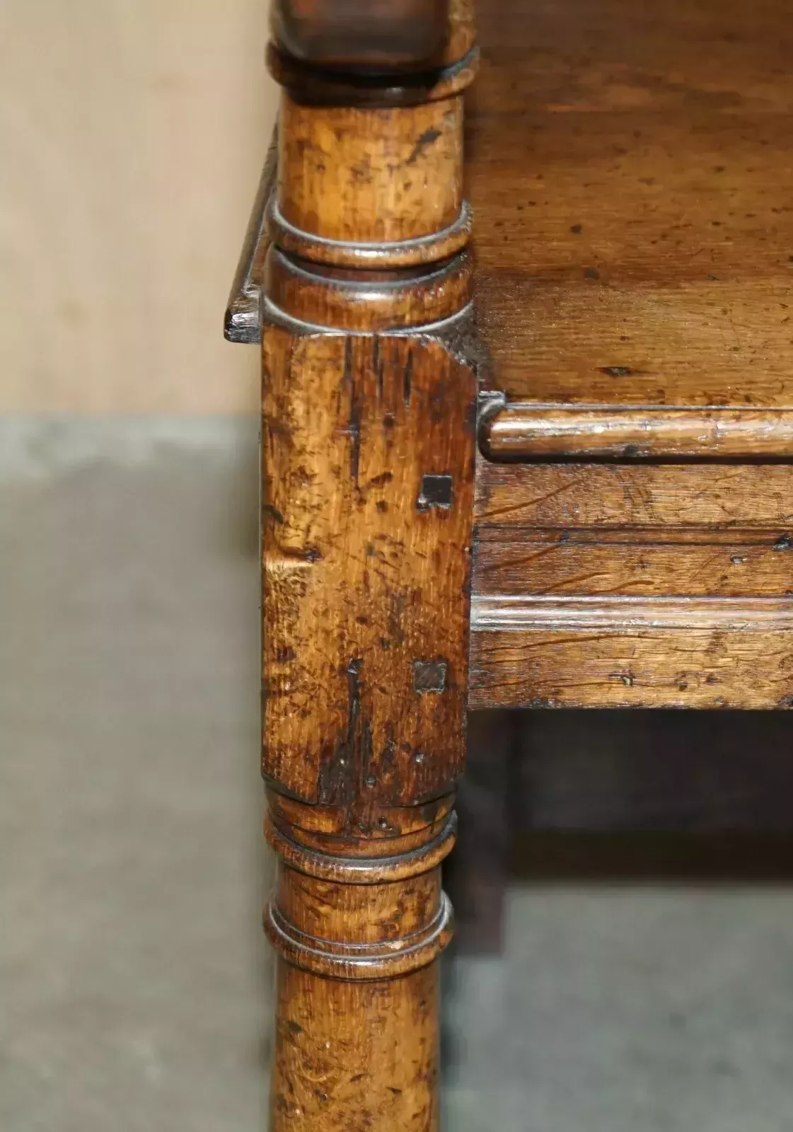 photo buy Fine & Rare Original 19th Century Wainscot Armchair England Oak With Side Drawer
