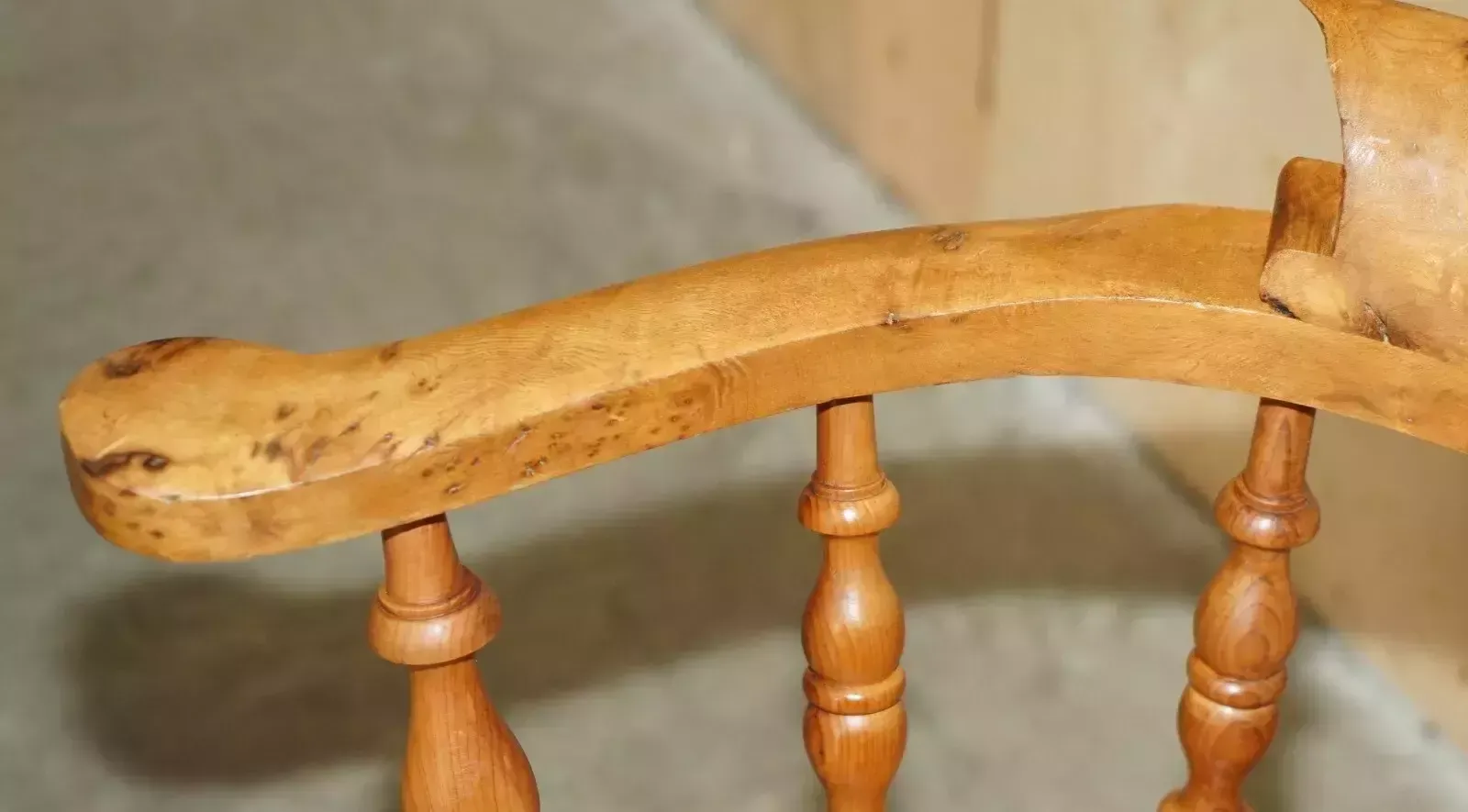 Super Rare Highly Collectable Burr Yew Wood Windsor Swivel Captains Office Chair photo vintage