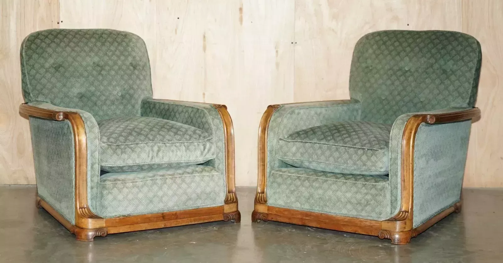 10000.0 Ornately Hand Carved Walnut Art Deco Circa 1920's Antique Sofa & Armchair Suite photo