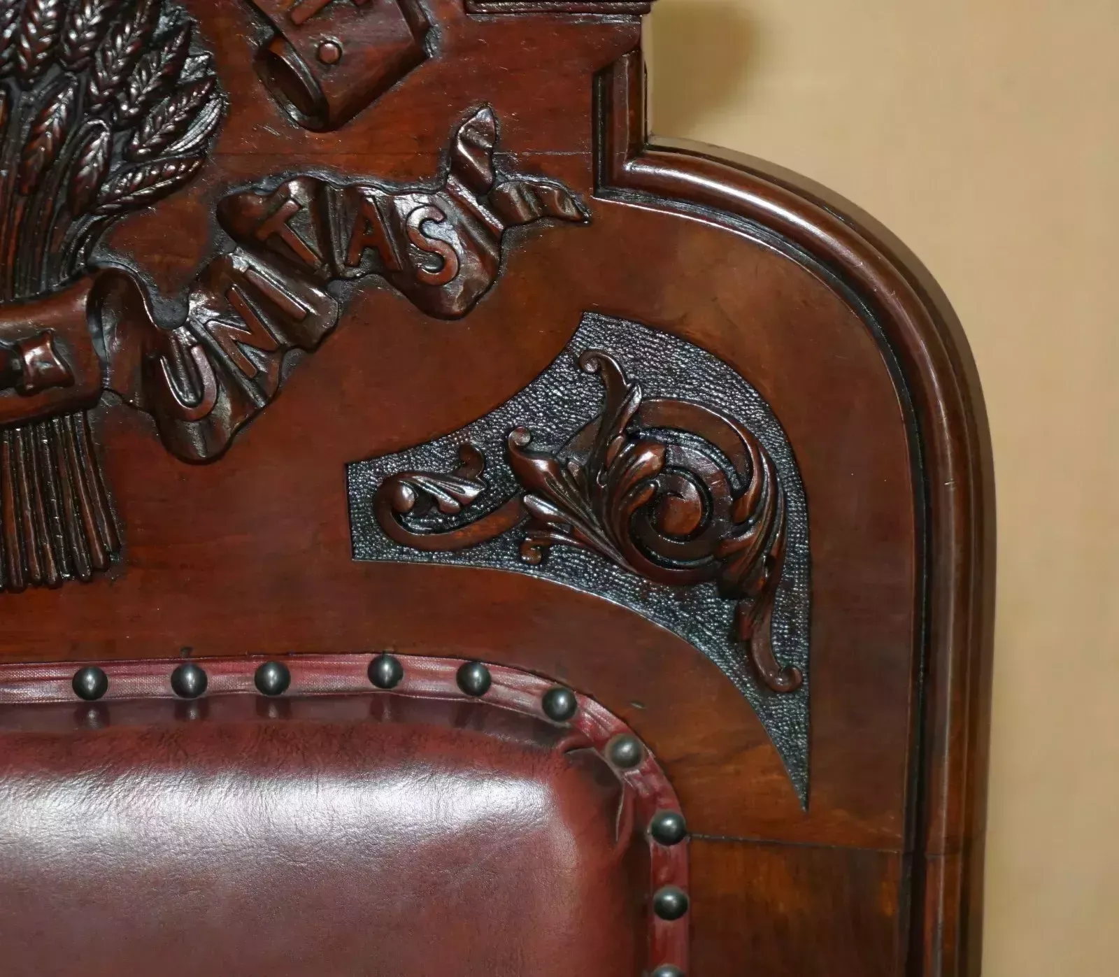 Exqusiite Antique English Hand Carved Harvest "Labour & Wait" Throne Armchair photo buy