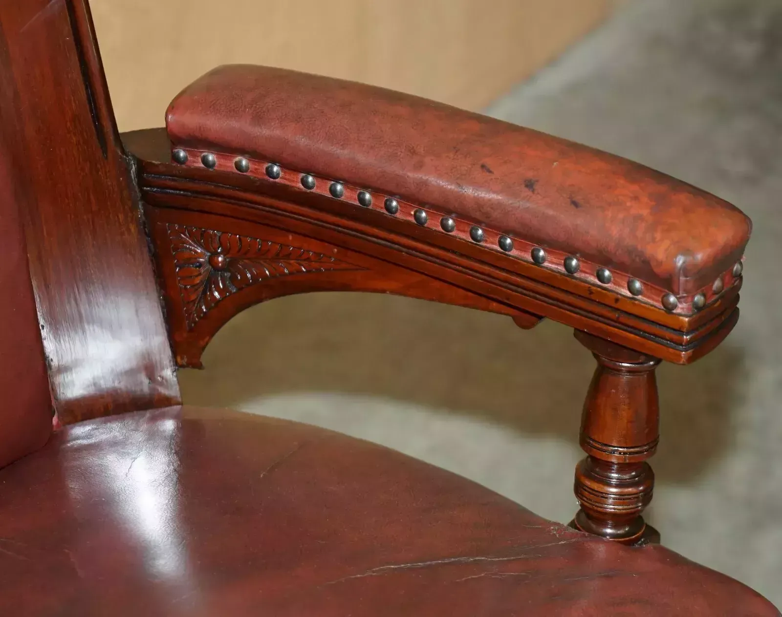 Furniture Exqusiite Antique English Hand Carved Harvest "Labour & Wait" Throne Armchair photo