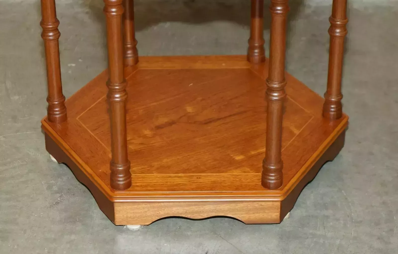 Fine Pair Of Vintage Hexagonal Side End Tables With Chippendale Bamboo Pillars photo vinterior