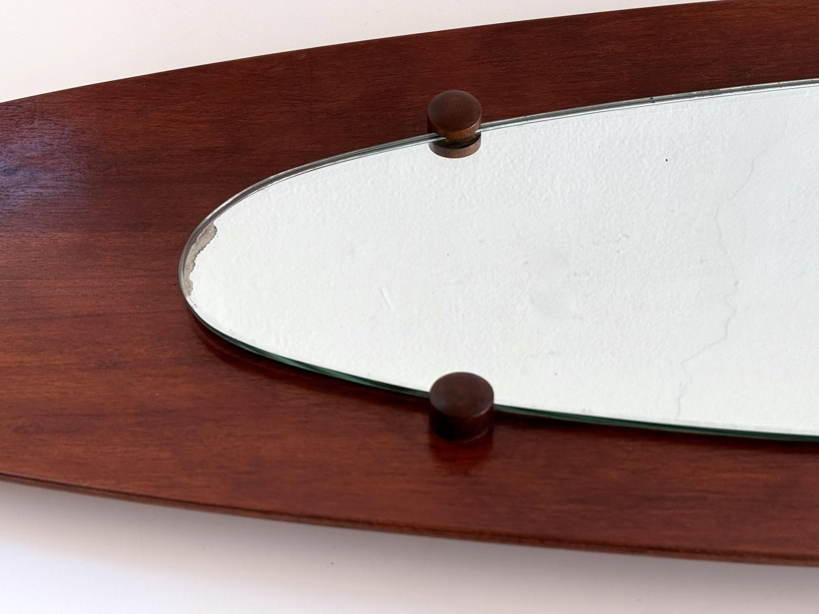 photo for sale Italian Designer Teak Bentwood Wall Mirror, 1950s