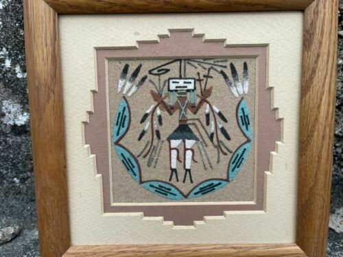 Vintage Rare Framed Native American Navajo Sand Painting Art photo furniture