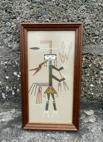 Vintage Rare Framed Native American Navajo Sand Painting Art Lightening Girl