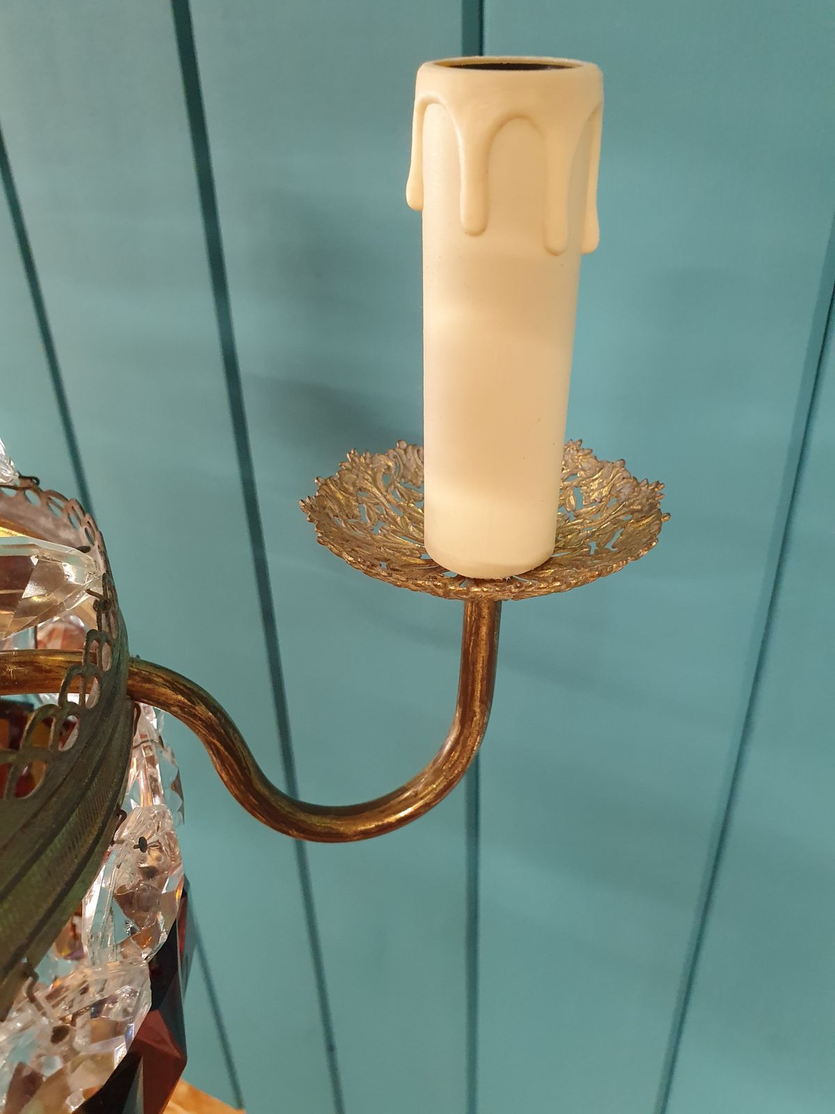 Early 20th Century French Chandelier With Ruby Coloured Prisms photo furniture