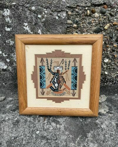 Vintage Rare Framed Native American Navajo Sand Painting Art #2 photo furniture