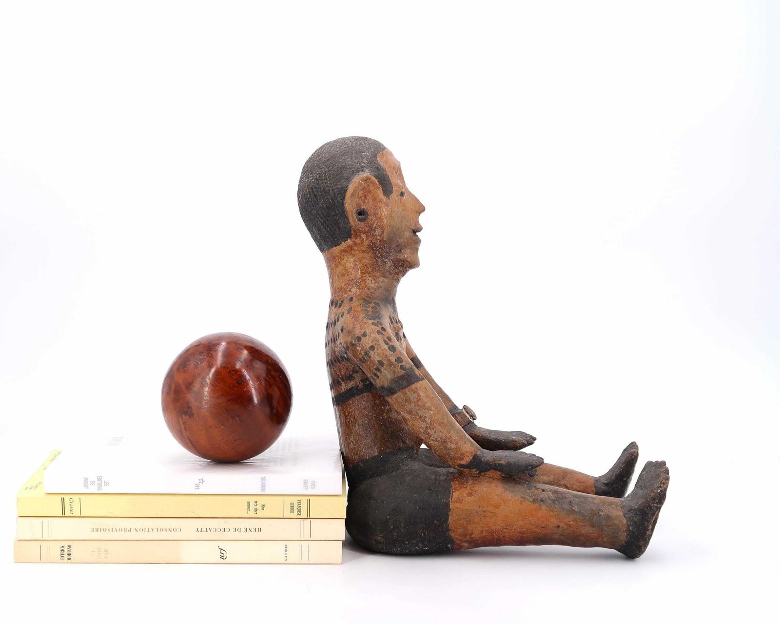 African Sculpture, Seated Man In Terracotta, 1980s / Man, Africa, Statue, Ceramic, Bookend