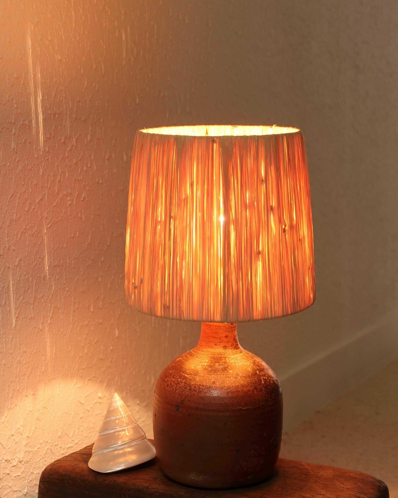 photo for sale French Stoneware Ceramic Table Lamp, Raffia Shade, 1960s / Potter, Brown, Boho Chic, Folk, Country, Lighting, France