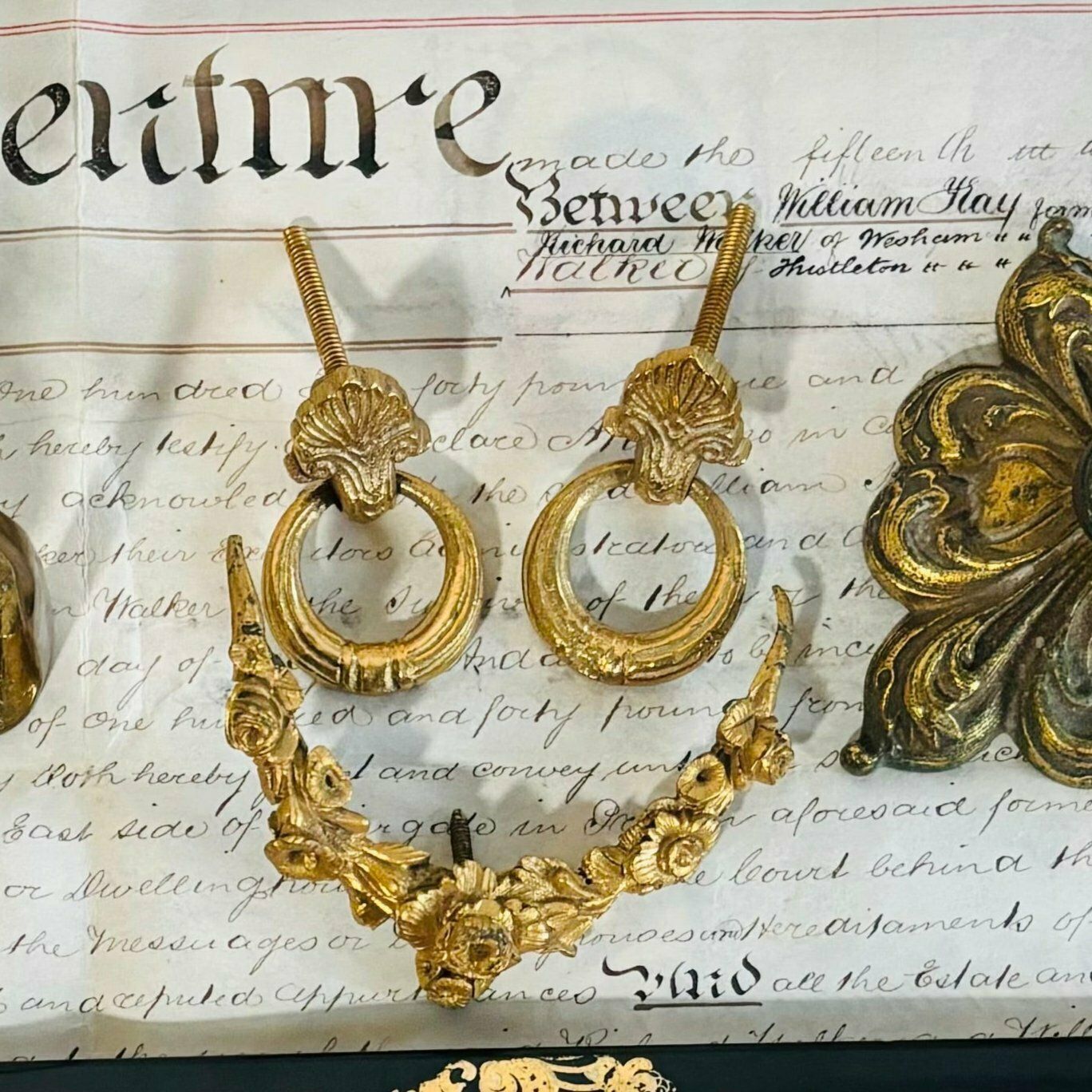 photo furniture Pair Of Small Brass And Gold Plated Antique Handles