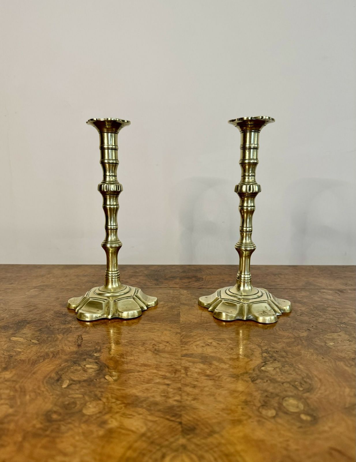 Stunning Quality Pair Of Antique George III Brass Candlesticks photo vinterior
