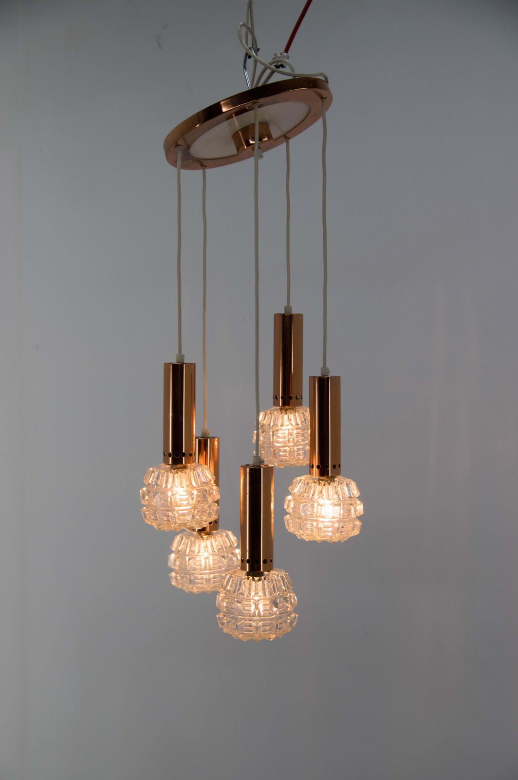Mid Century Copper And Glass Chandelier, 1970s photo for sale